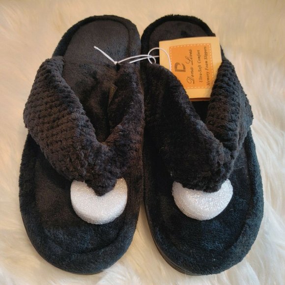 Dena Lives Women's Memory Foam Flip Flop Slippers Cozy Short Plush Lining Large - Picture 1 of 10
